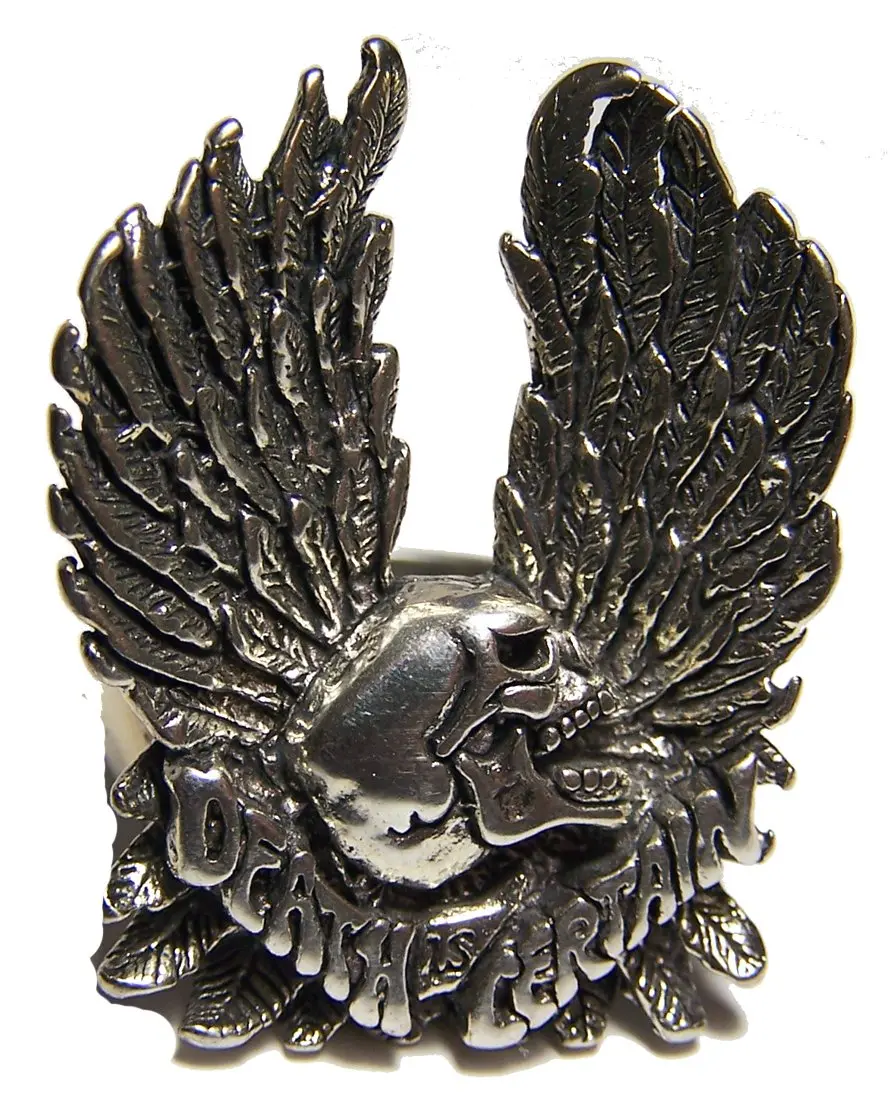 Certain Death Skull W Wings Biker Ring 1