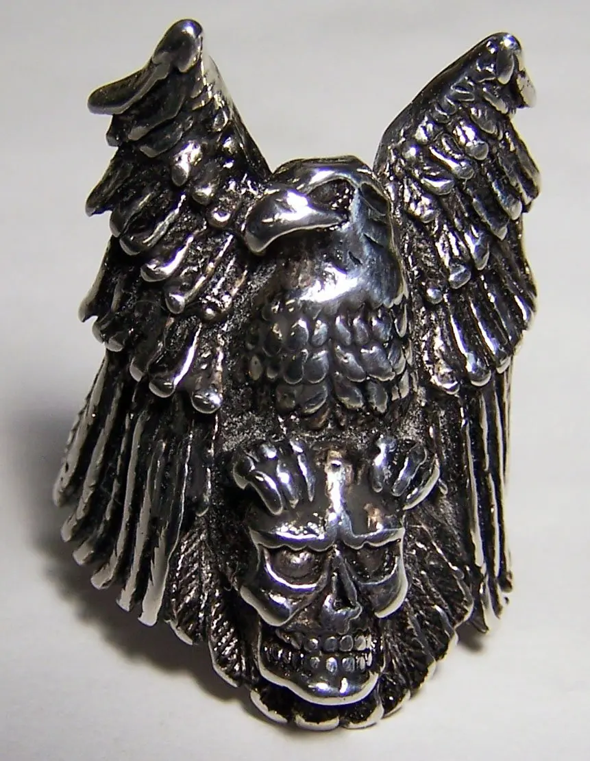 Eagle Holding Skull Head Deluxe Biker Ring 1