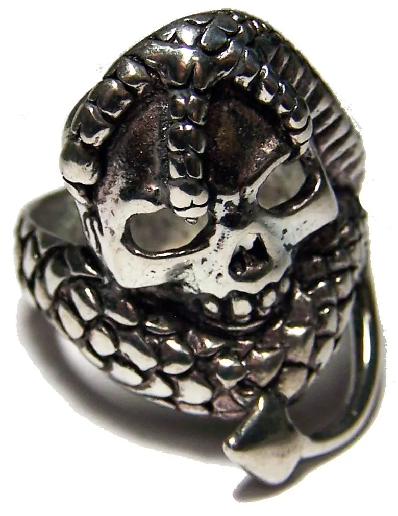 Serpent Wrapped Around Skull Head Biker Ring 1