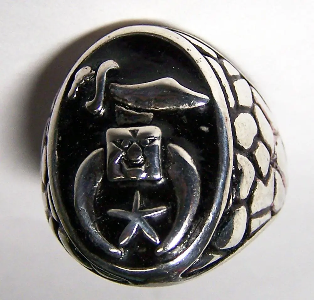 Shriners Emblem W Star & Sword Silver Deluxe Biker Ring 1