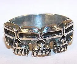 Illusion Triple Skull Band Biker Ring 1