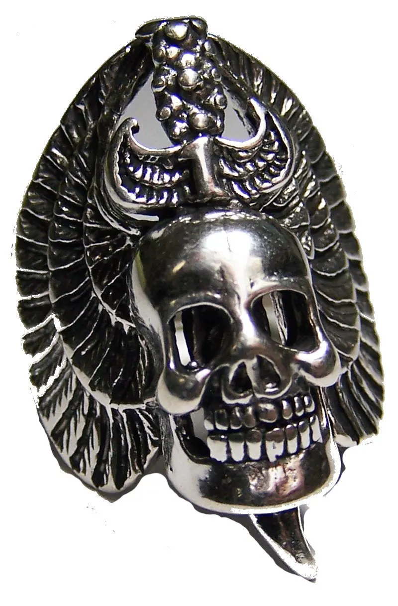 Skull Head Wings & Dagger Biker Ring 1