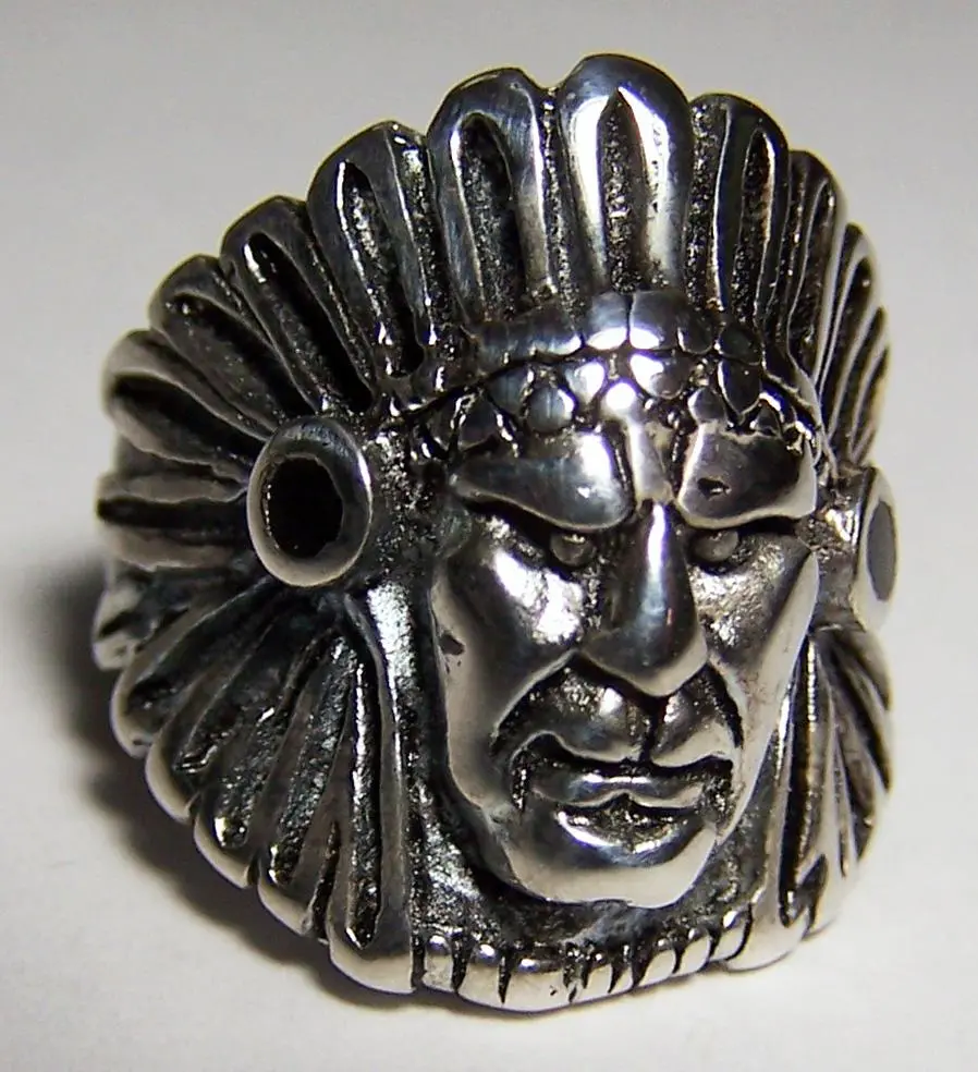 Indian Head  Silver Deluxe Biker Ring 1