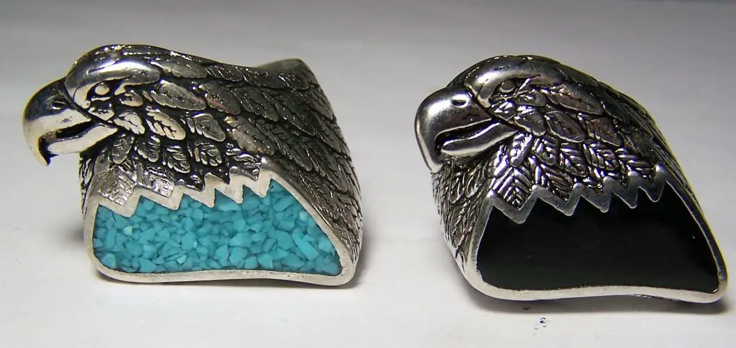 Inlayed Eagle Silver Deluxe Biker Ring 1