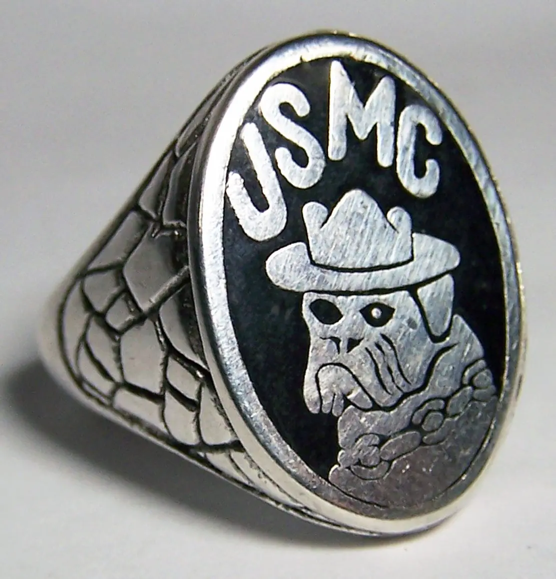 Usmc Bulldog Us Marines Silver Deluxe Biker Ring 1