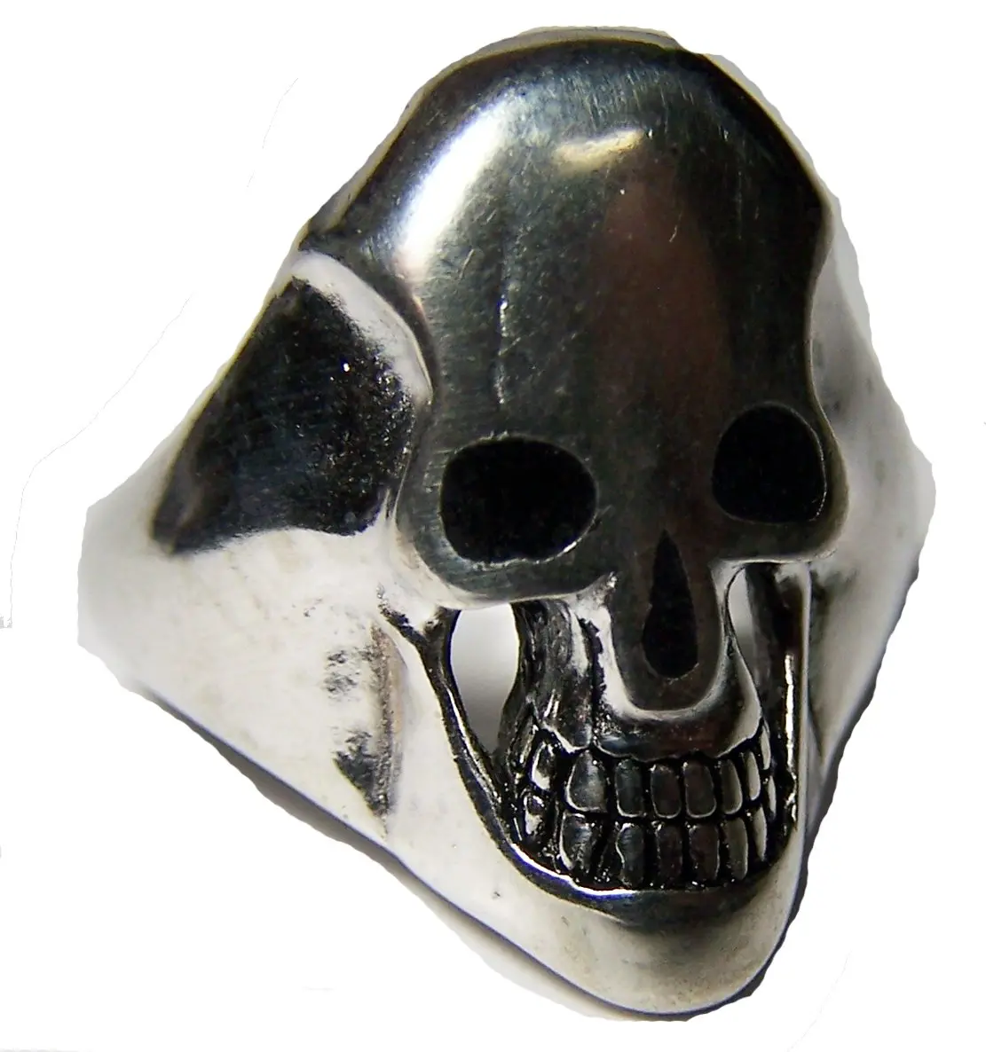 Skull Head Black Inlyed Eyes Biker Ring 1