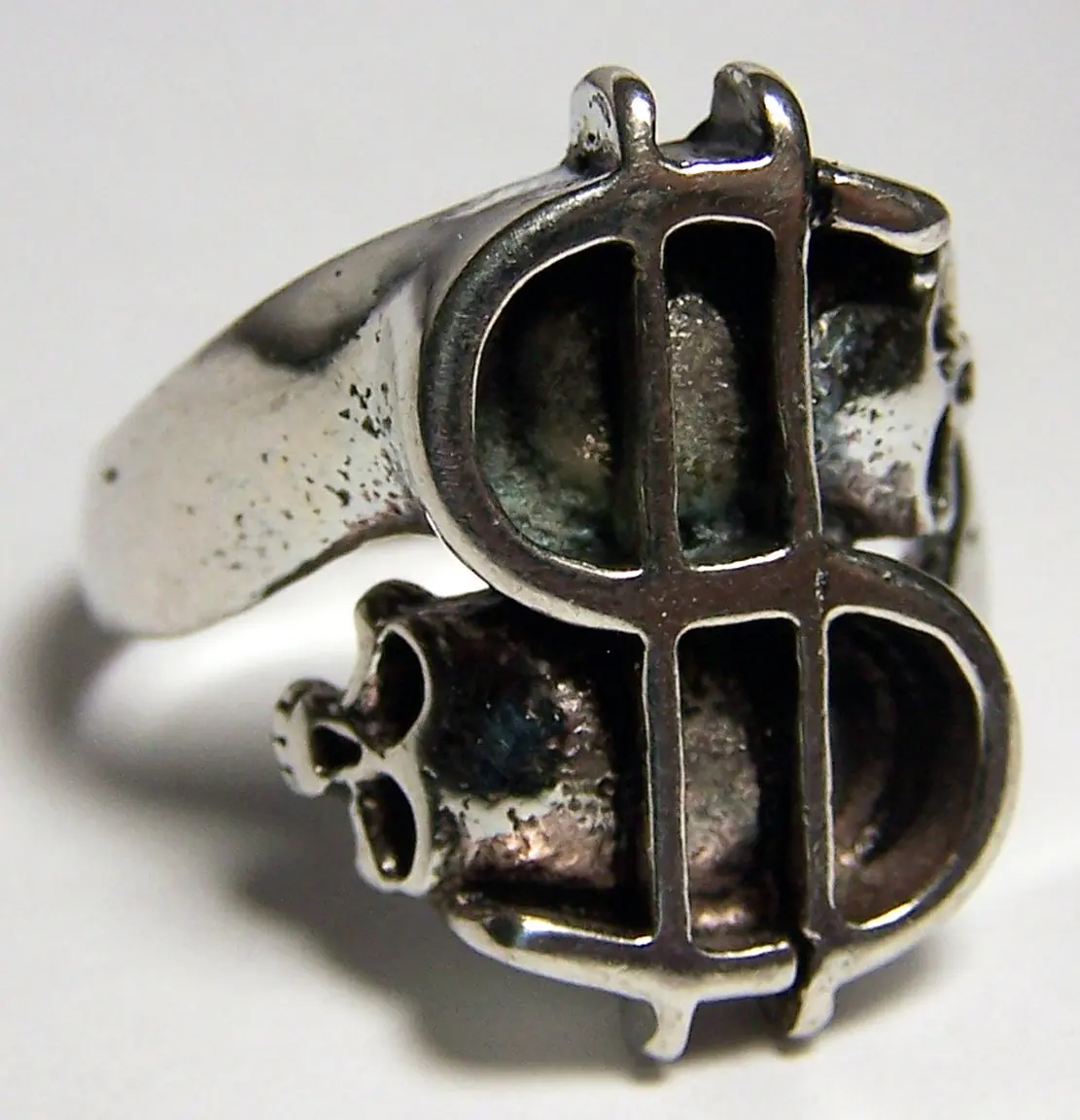 Money Sign With Skull Heads Biker Ring 1