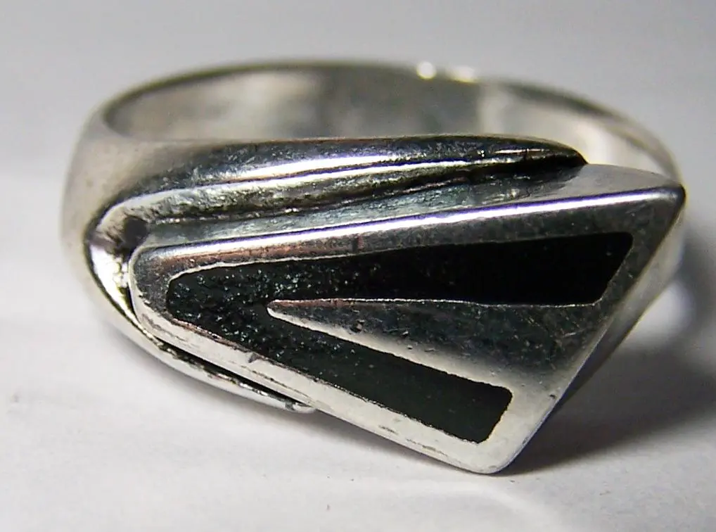 Black Native Design Silver Deluxe Biker Ring 1