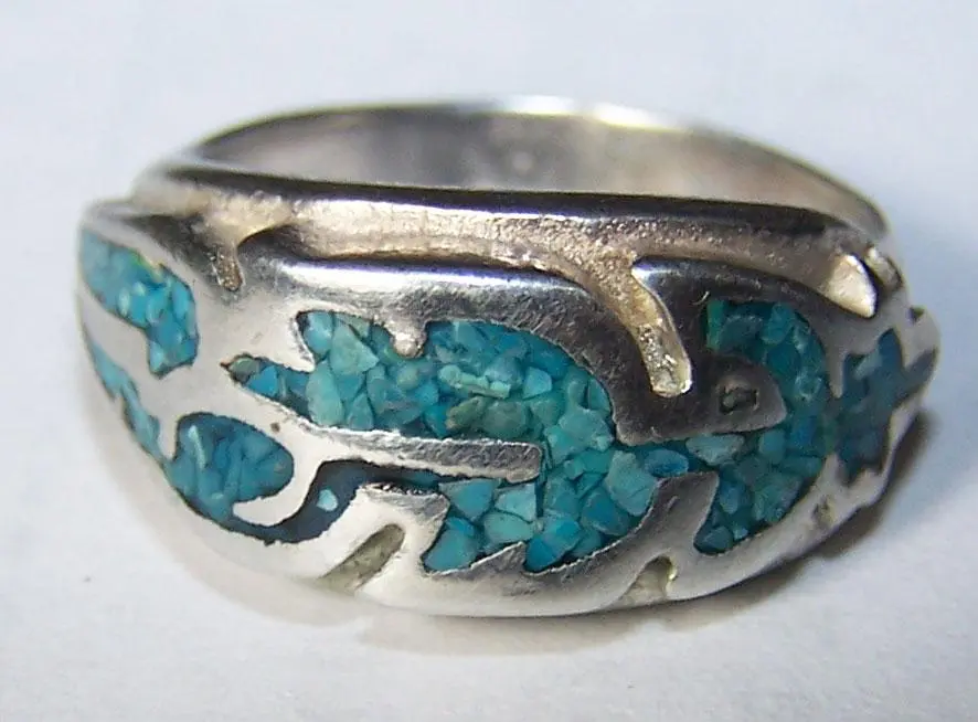 Turquoise Native Feather Design Silver Deluxe Biker Ring 1