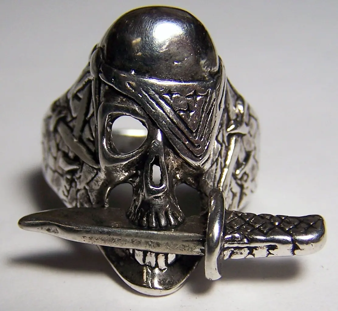 Pirate Skull With Knife In Mouth Biker Ring 1