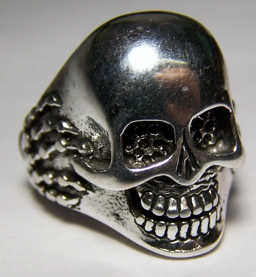Skeleton Hans On Sides Of Skull Biker Ring 1
