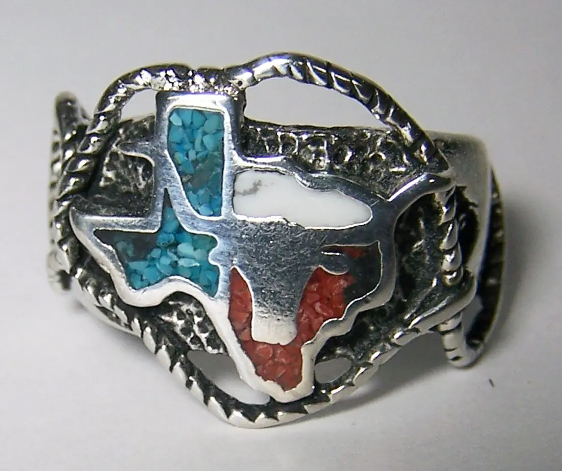 State Of Texas W Long Horn Bull Silver Deluxe Biker Ring 1