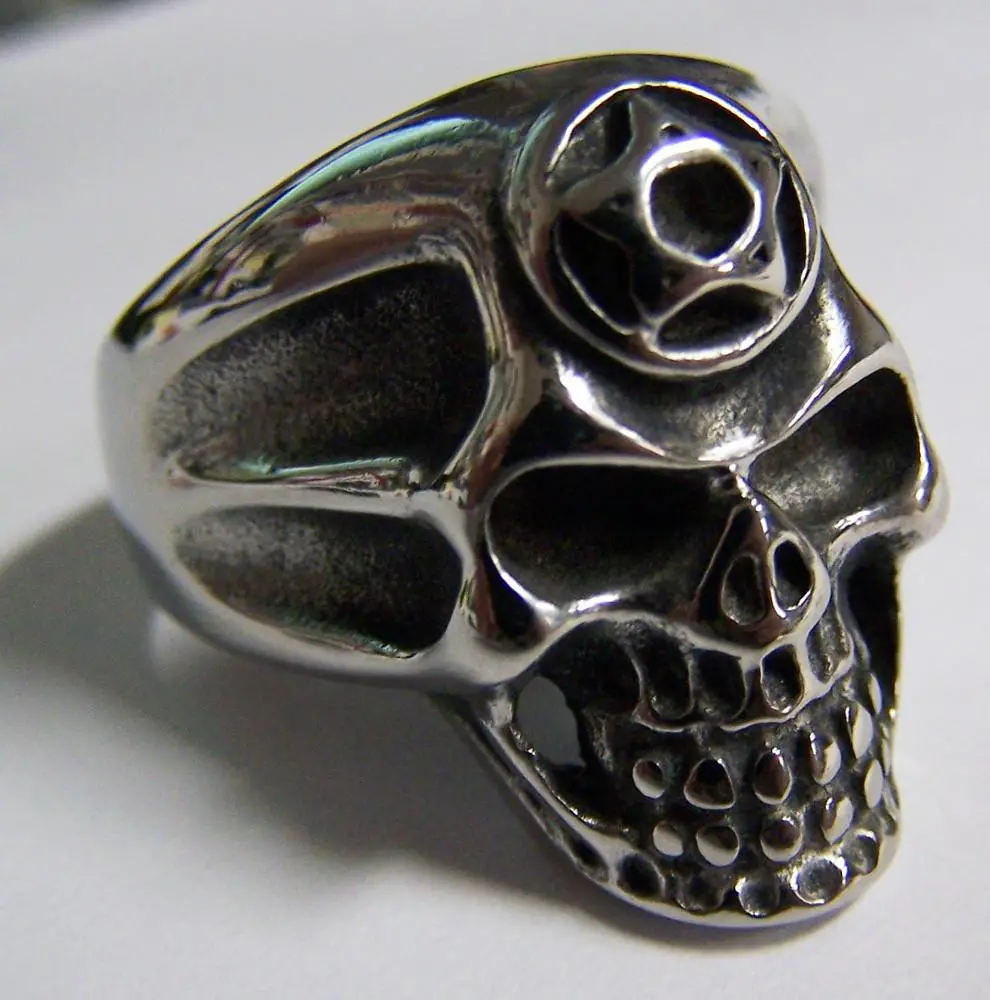 Pentagram Skull Head Stainless Steel Biker Ring 1