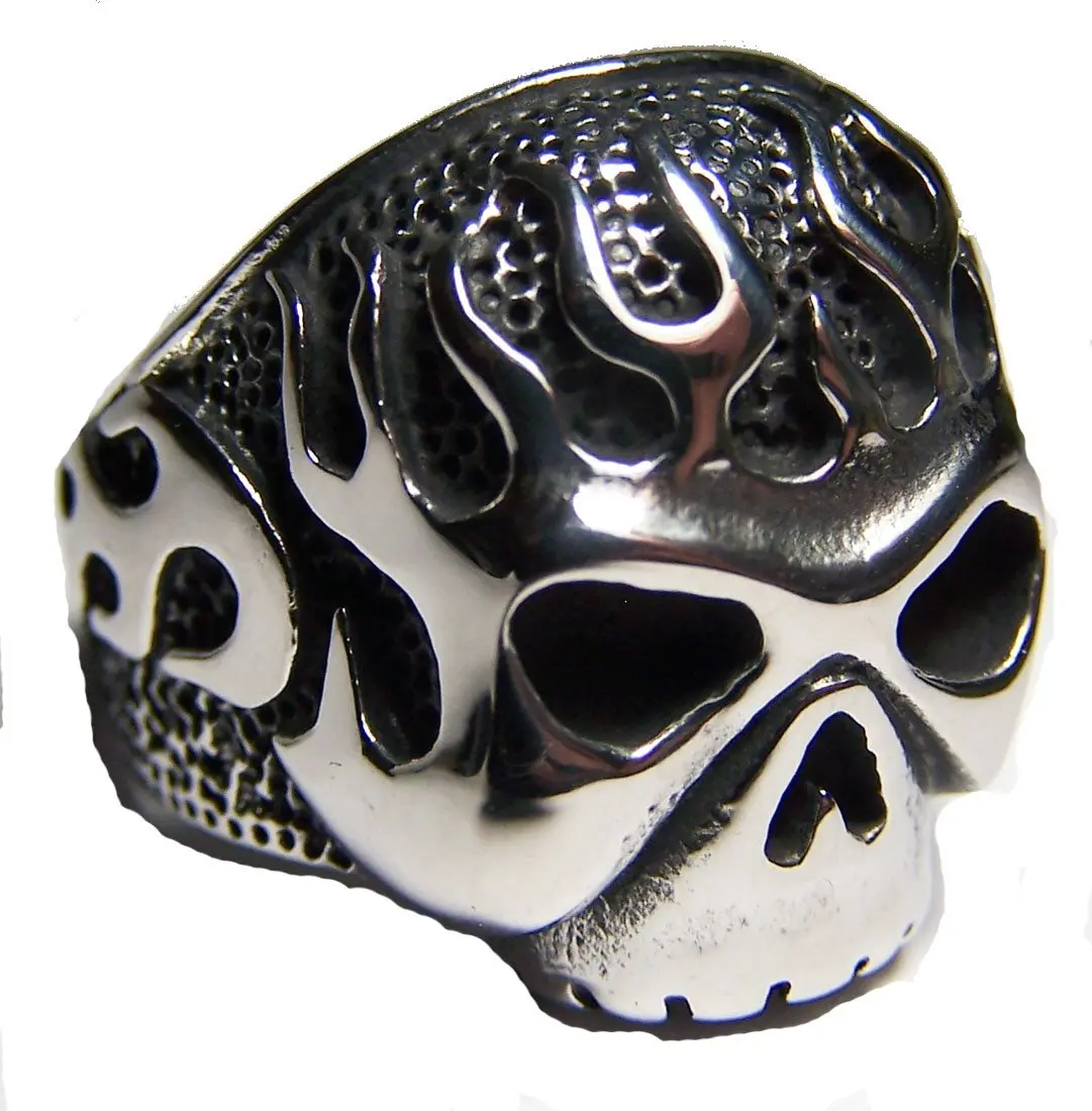 Flaming Skull Head  Stainless Steel Biker Ring 1