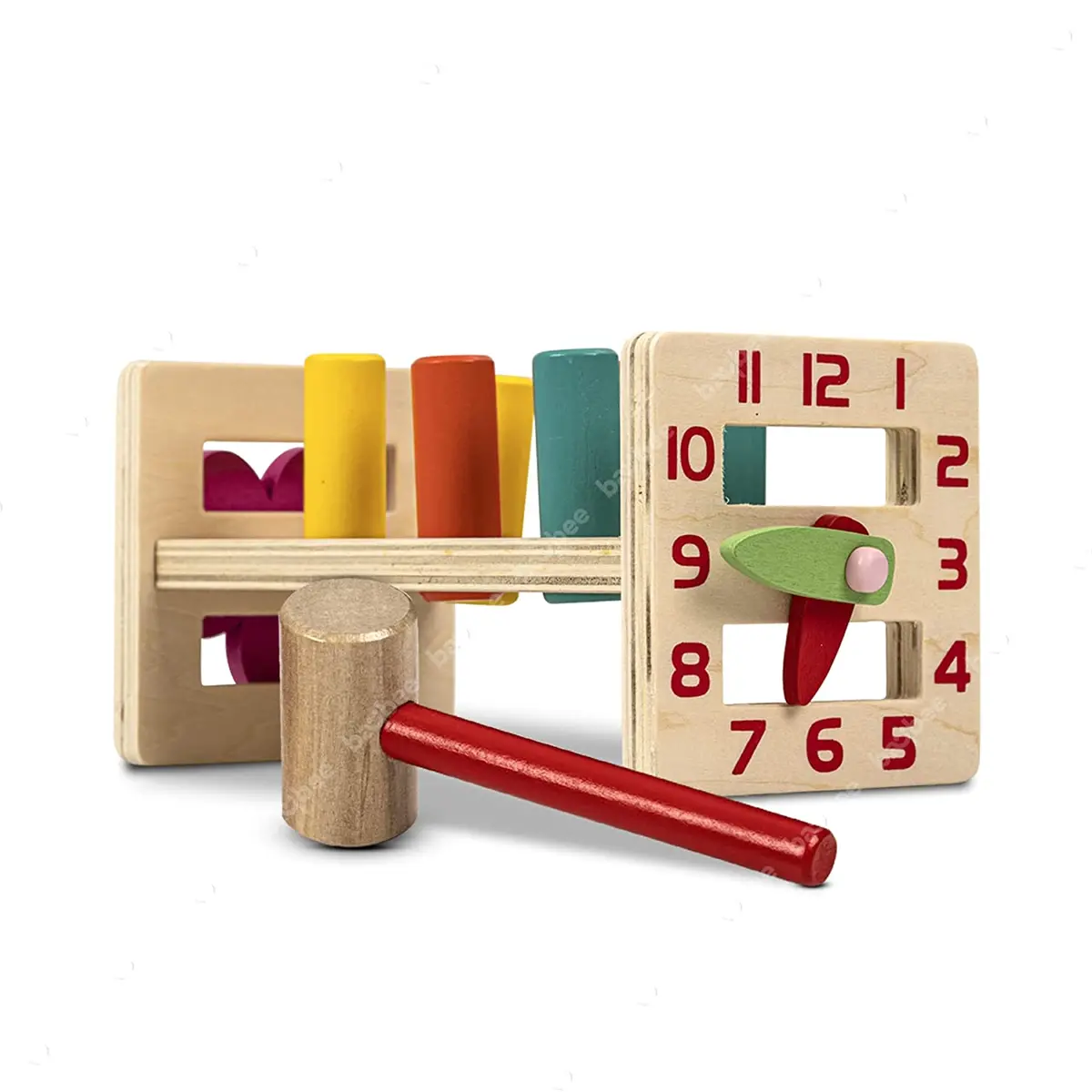 Wooden Hammer Peg Knock Pounding Bench Kids Toys Set, Wooden Hammer Toys With Clock, Develops Fine Motor & Dexterity Skills, Early Learning Educational Hammer Toys For Kids 3+ Years Boys Girls 1