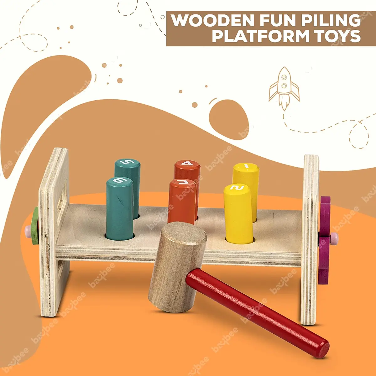 Wooden Hammer Peg Knock Pounding Bench Kids Toys Set, Wooden Hammer Toys With Clock, Develops Fine Motor & Dexterity Skills, Early Learning Educational Hammer Toys For Kids 3+ Years Boys Girls 2