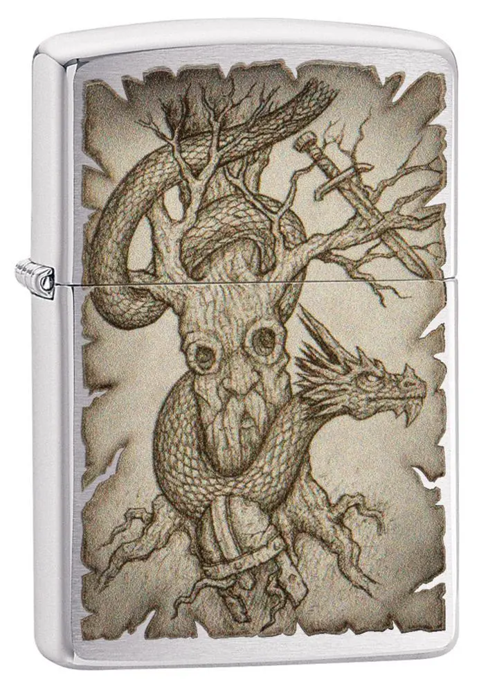 Brushed Chrome Dragon And Tree Design 1