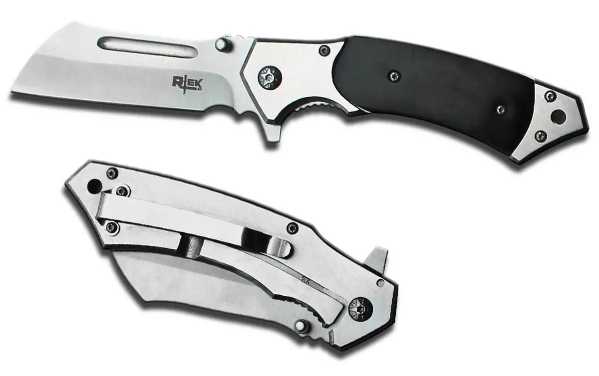 Black Handle Cleaver Blade 8 Inch Folding Pocket Knife 1