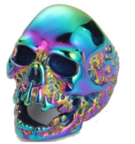 Colorful Metallic Skull Head Stainless Steel Biker Ring 1