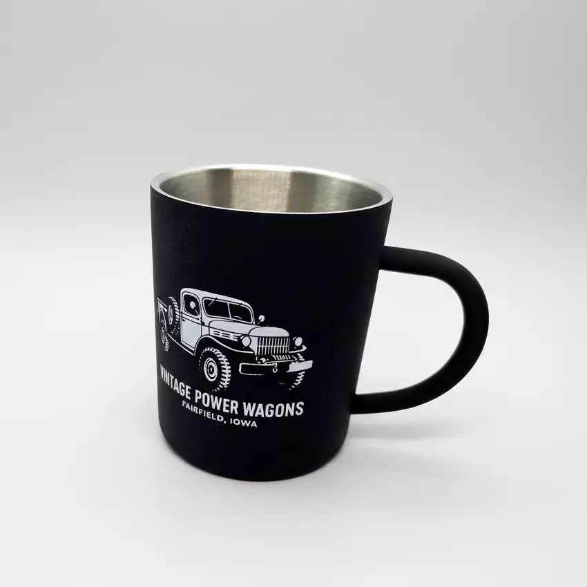 New Vintage Power Wagons Stainless Steel Mug – Black Finish, White Print - 14Oz - Pwm-2025-Bw 1