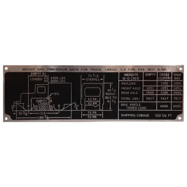 New Date Plate #67 - M37 Weight And Dimensions With Winch 1