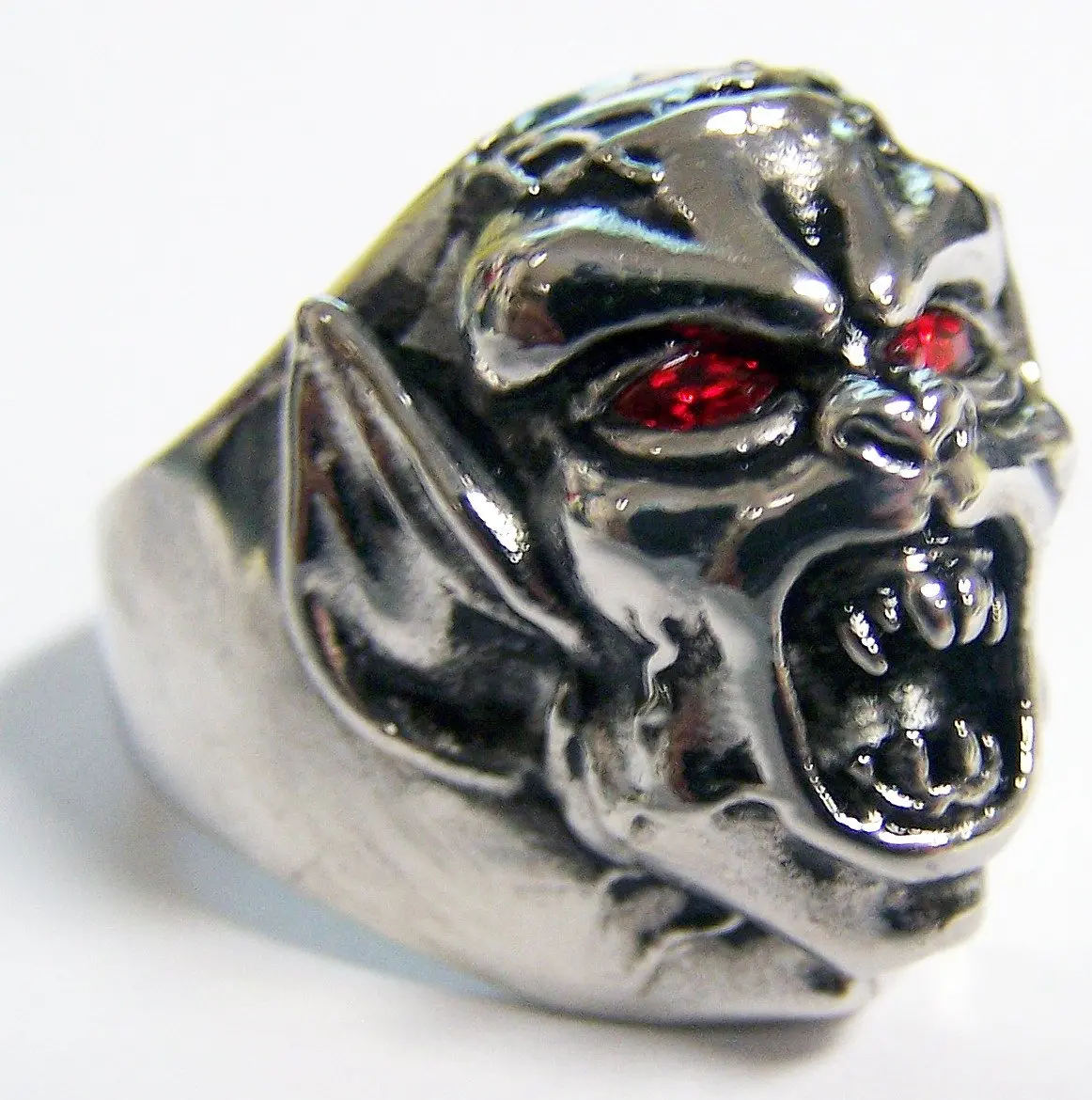 Demon Monster W Red Crystal Eyes Stainless Steel Biker Ring 1
