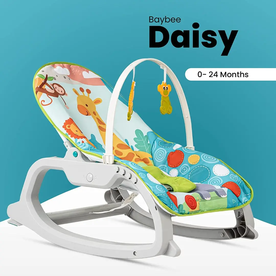 Daisy Baby Bouncer And Rocker Chair With Soothing Vibrations, Multi-Position Recline, 3 Point Safety Belt & Removable Baby Toys, Portable Baby Rocker Bouncer For 0 To 2 Years Boys Girls Blue 2