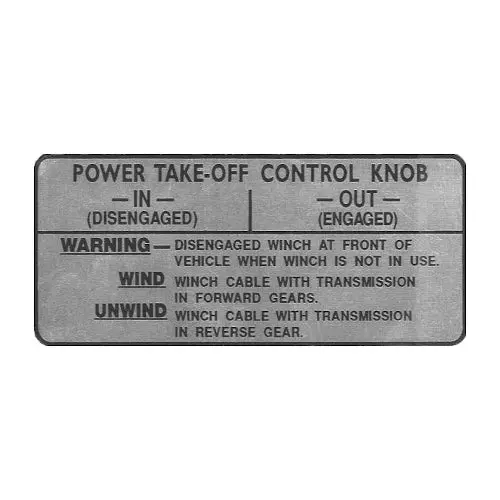 Data Plate #37 - W100/W200/W300 Power Take Off 1
