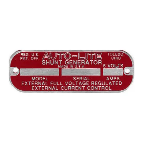 Data Plate #45 - Wwii Red 6 Volt Auto-Lite Generator 1