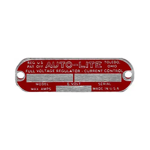Data Plate #46 - Wwii Red 6 Volt Auto-Lite Voltage Regulator 1