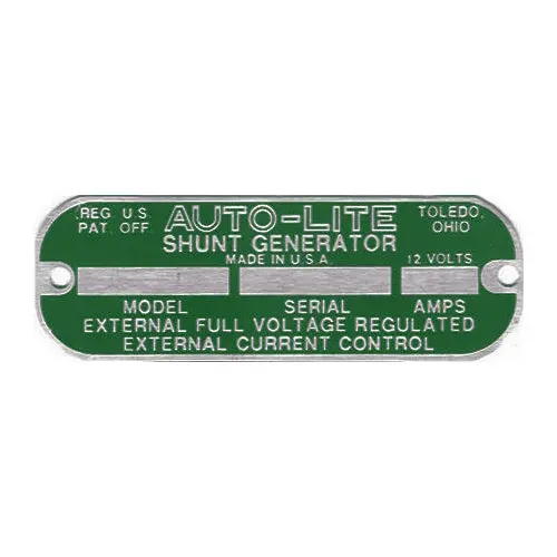 Data Plate #47 - Wwii Green 12 Volt Auto-Lite Generator [Early] 1