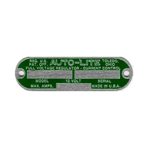 Data Plate #48 - Wwii Green 12 Volt Auto-Lite Voltage Regulator [Early] 1