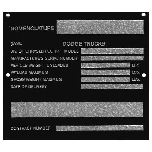 Data Plate #49 - M601 / M615 Main I.D. 1