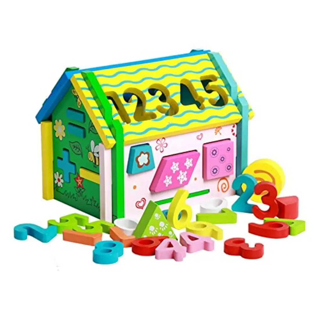 Wooden Digital Shape Disassembly House Sorting Kids Toys, Shape Sorting House With Maths Sign, Numbers, Time And Geometrical Shape, Educational Baby Toys Puzzle For Kids 3+ Years Boys & Girls 1