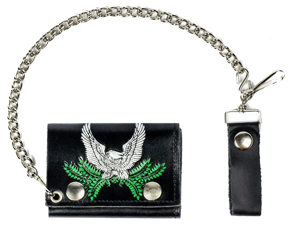 Eagle On Branch Trifold Leather Wallets With Chain 1