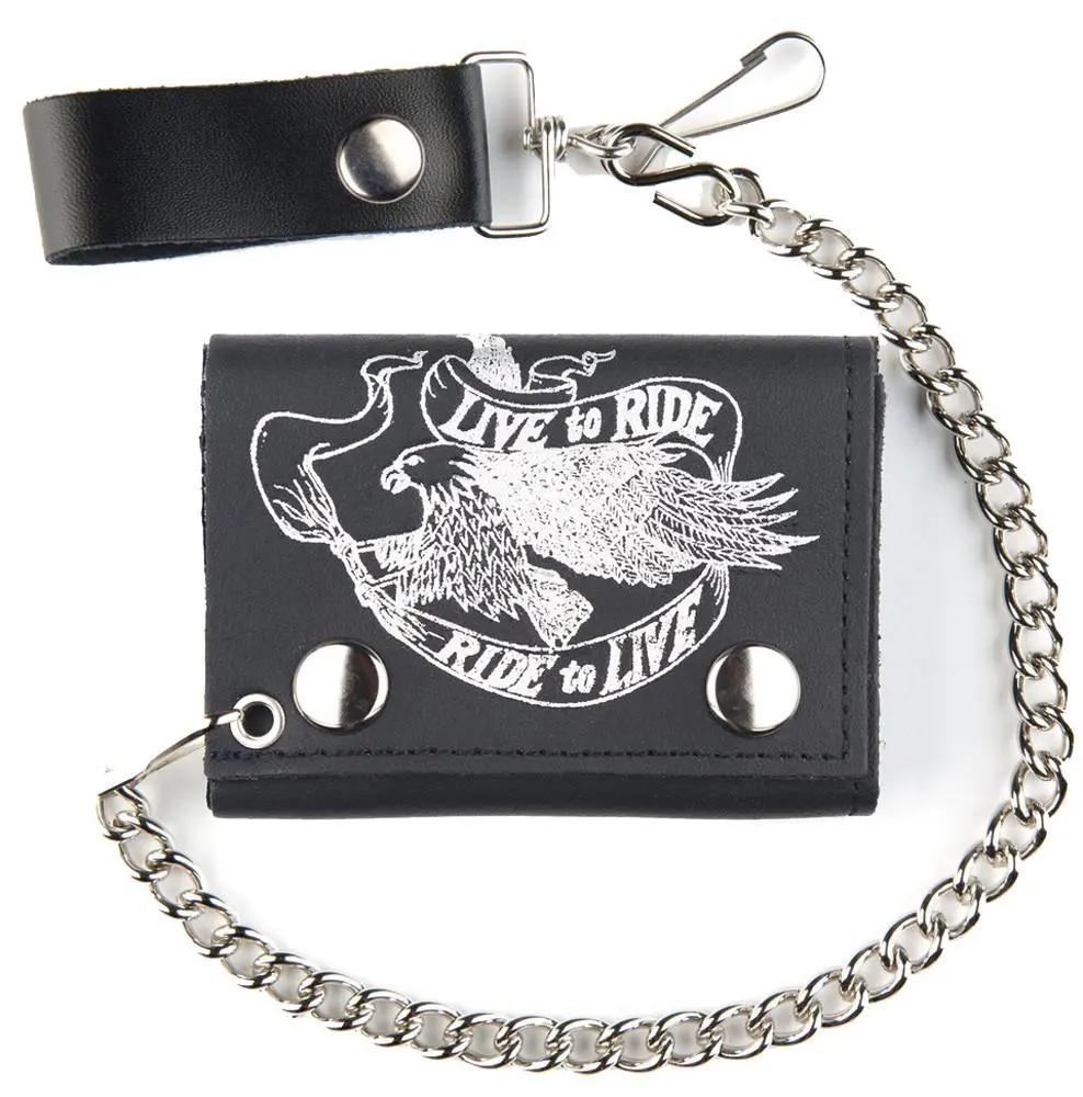 Flying Eagle W Ribbon Trifold Leather Wallets With Chain 1