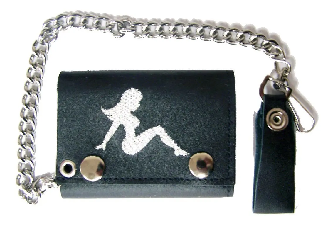 Embroidered Mud Flap Trucker Girl Trifold Leather Wallet With Chain 1