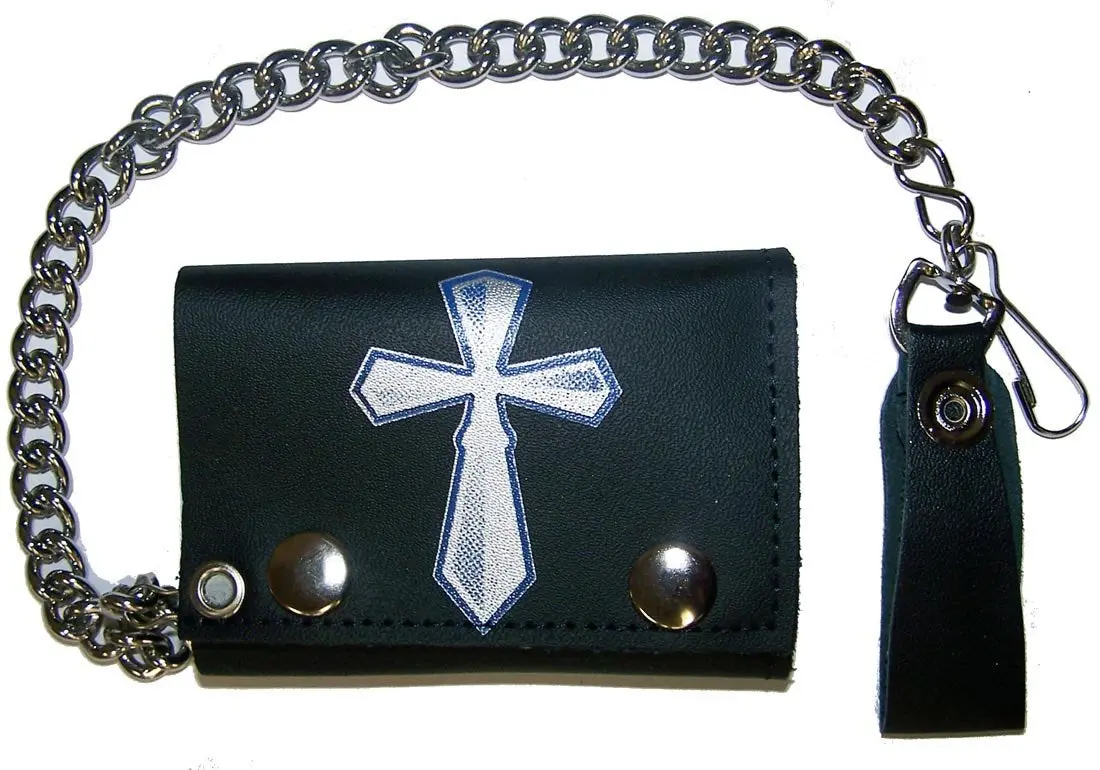 Celtic Cross Trifold Leather Wallet With Chain 1