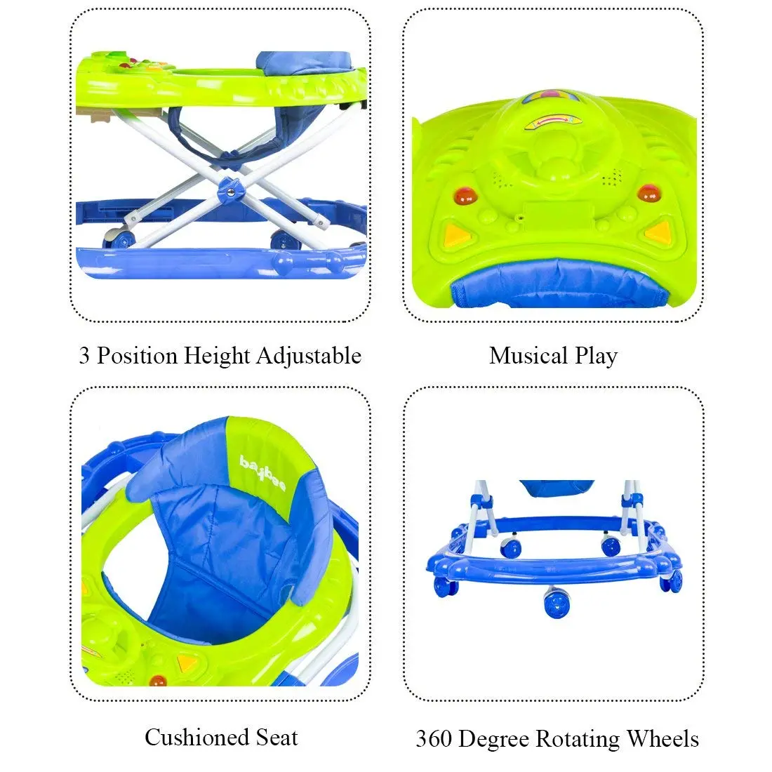 Winnie Baby Walker For 1-2 Years Boys & Girls, Kids Round Walker With Music & Lights Function, 3 Position Height Adjustable | Easy To Fold, Fun Toys & Activities For Kids 4
