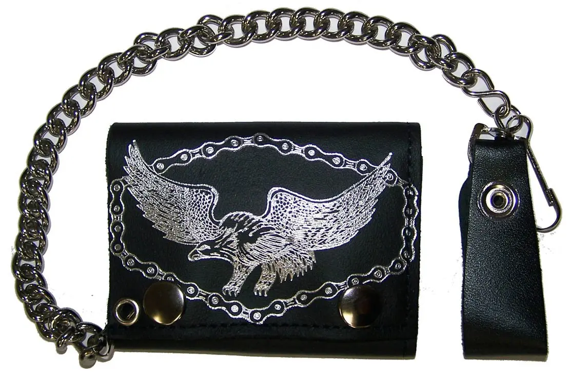 Flying Eagle W Bike Chain Trifold Leather Wallets With Chain 1