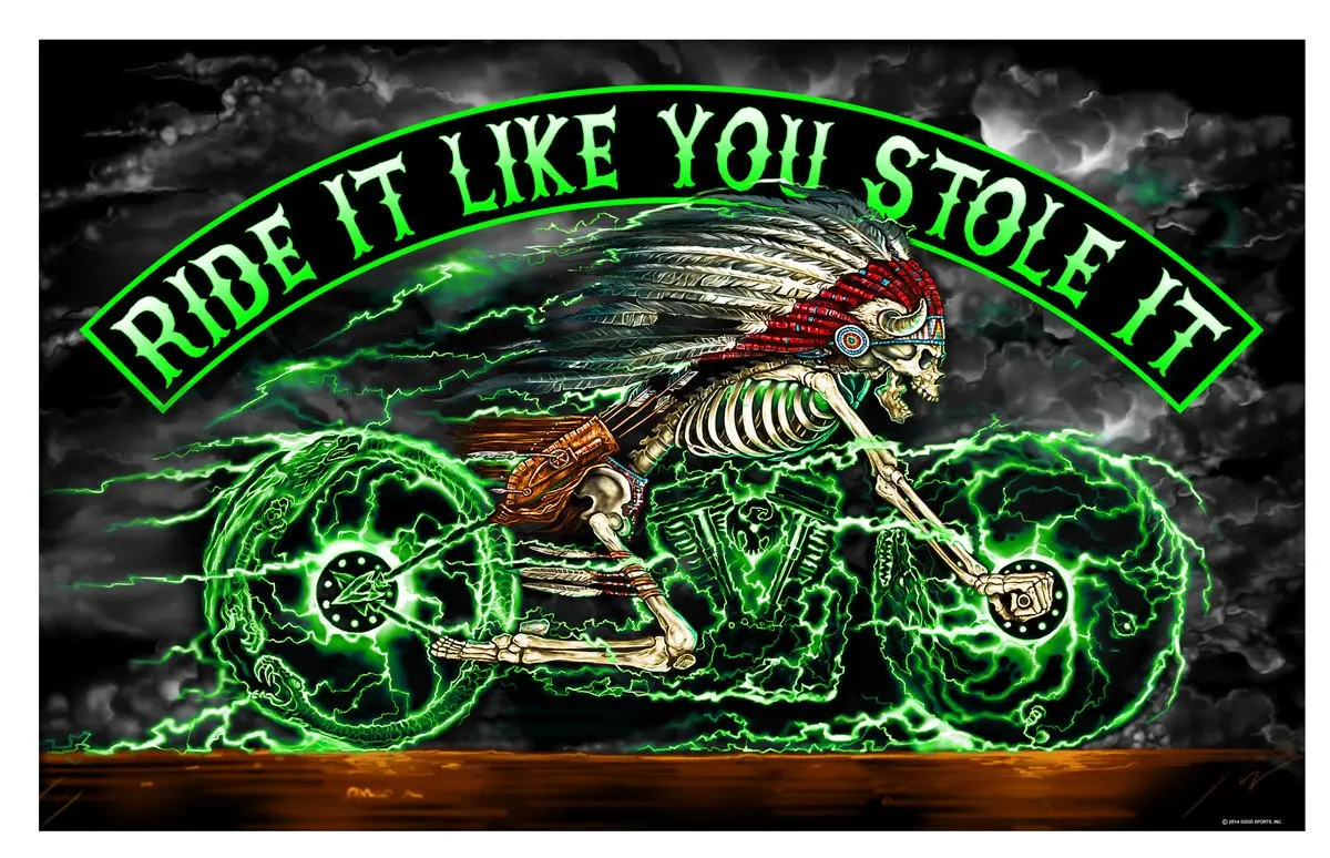 Indian Skeleton Ride It Like You Stole It Biker Deluxe (3Ft X 5Ft) Flag 1