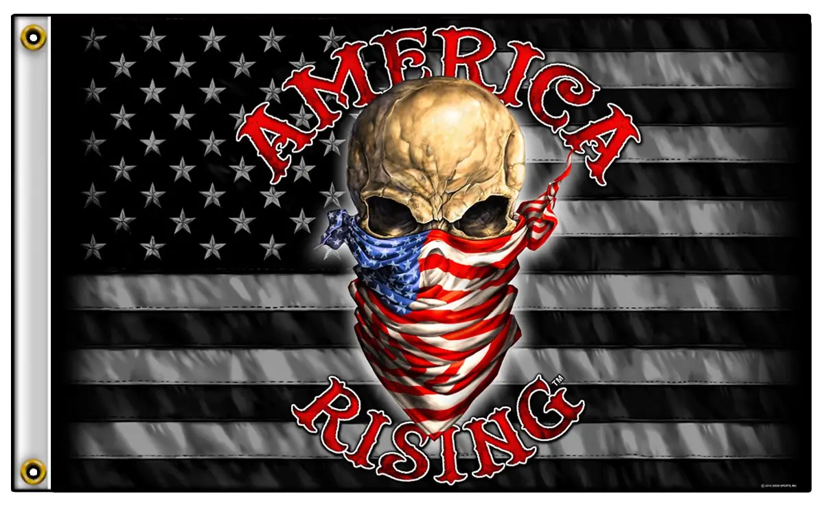 America Rising Skull Usa Bandana Biker Deluxe (3Ft X 5Ft) Biker Flag 1