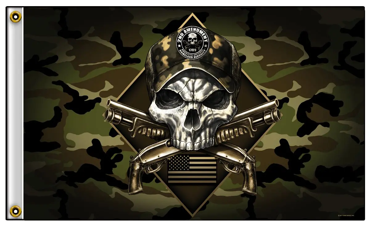 Camo 2Nd Amendment Skull Pistol Guns Biker Deluxe (3Ft X 5Ft) Biker Flag 1