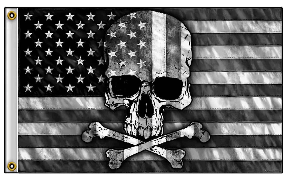 American Black & White Skull Bones Biker Deluxe (3Ft X 5Ft) Biker Flag 1