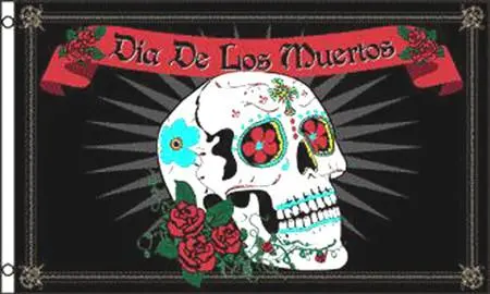 Day Of The Dead Skull Roses (3Ft X 5Ft) Flag 1