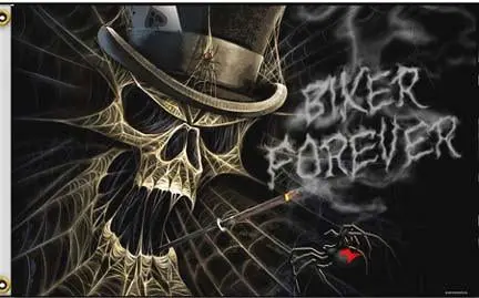 Biker Forever Skull Deluxe (3Ft X 5Ft) Motorcycle Biker Flag 1