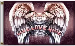 Engine Wings Live Love Ride Deluxe (3Ft X 5Ft) Biker Flag 1