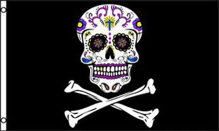 Pirate Tattooed Candy Sugar Skull (3Ft X 5Ft) Flag 1