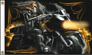 Middle Finger Skeleton Motorcyle Deluxe Flag (3Ft X 5Ft) 1
