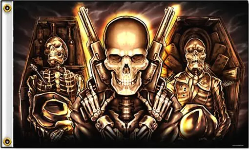 Deluxe Coffin Skulls Guns Biker (3Ft X 5Ft) Flag 1